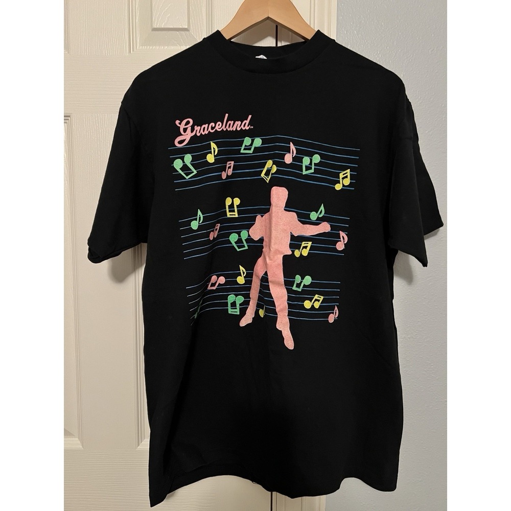 Vintage 90s Graceland Elvis Presley , unisex XL Black & Neon T Shirt, USA